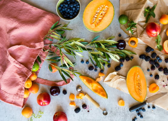 fruit spilling out of a bag