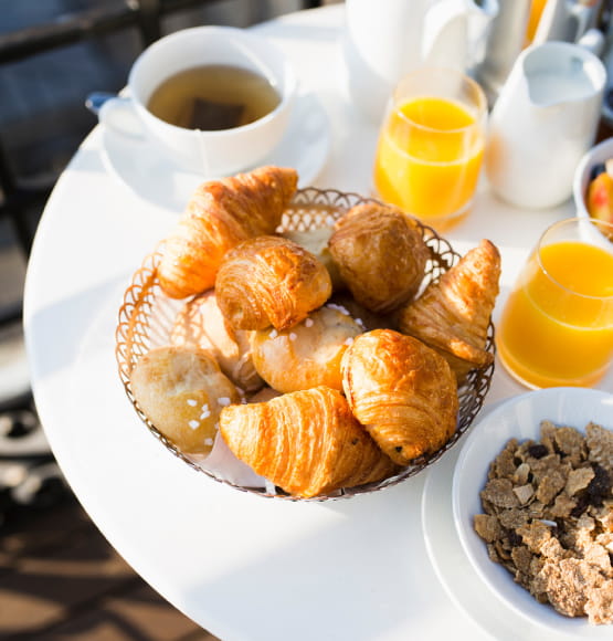 table with breakfast foods